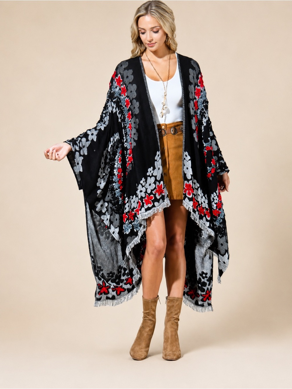 Midnight Rose Embroidered Ruana